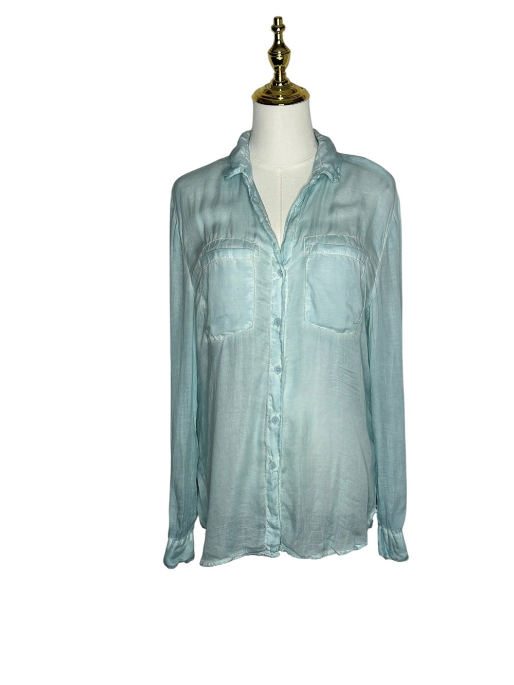 beachlunchlounge Pale Aqua Button-Down Shirt Coastal Grandma Sz M Resortwear EUC